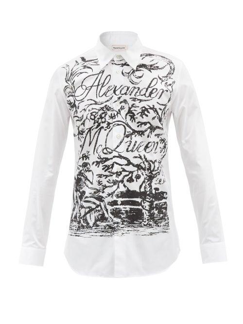 Alexander Mcqueen - Logo-print Cotton-poplin Shirt - Mens - White Black