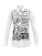 Alexander Mcqueen - Logo-print Cotton-poplin Shirt - Mens - White Black