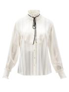 Matchesfashion.com Dolce & Gabbana - High-neck Stripe-jacquard Silk-blend Blouse - Womens - White