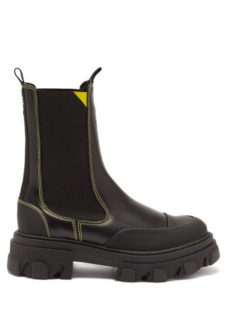 Matchesfashion.com Ganni - Chunky Topstitched Leather Chelsea Boots - Womens - Black