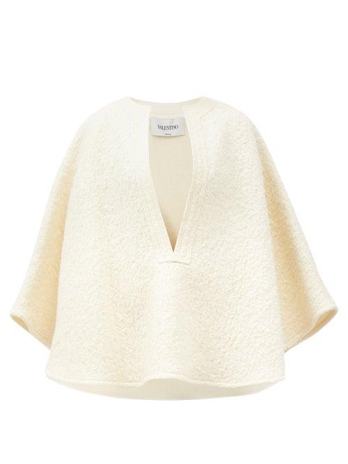 Valentino - Notch-neck Wool-blend Boucl Cape - Womens - Ivory