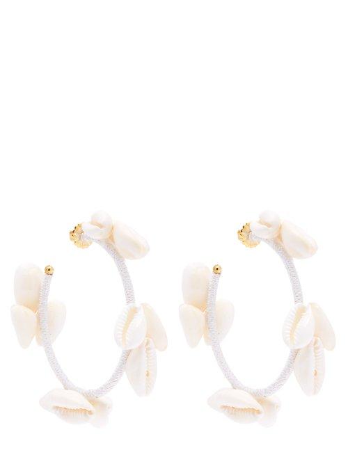 Matchesfashion.com Rebecca De Ravenel - Olympia Shell Embellished Hoop Earrings - Womens - White