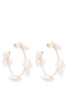 Matchesfashion.com Rebecca De Ravenel - Olympia Shell Embellished Hoop Earrings - Womens - White