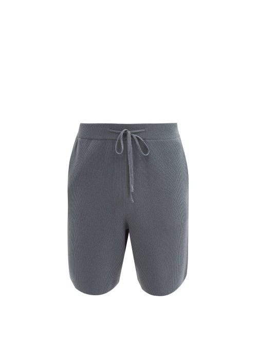 Le17septembre Homme - Drawstring-waist Ribbed Cotton-blend Shorts - Mens - Blue