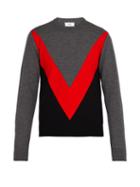 Matchesfashion.com Ami - Chevron Panelled Merino Wool Sweater - Mens - Grey Multi