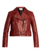 Matchesfashion.com Diane Von Furstenberg - Cropped Leather Biker Jacket - Womens - Burgundy