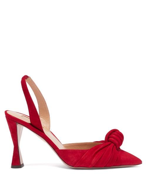 Matchesfashion.com Aquazzura - Kiki 75 Knotted Suede Slingback Pumps - Womens - Red