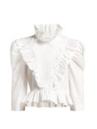Matchesfashion.com Isa Arfen - Edith Ruffled High Neck Cotton Blouse - Womens - White