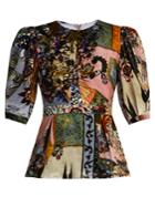 Erdem Evelia Round Neck Contrast Print Velvet Top