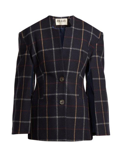 Matchesfashion.com A.w.a.k.e. - Checked Wool Blend Blazer - Womens - Navy