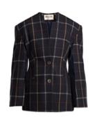 Matchesfashion.com A.w.a.k.e. - Checked Wool Blend Blazer - Womens - Navy