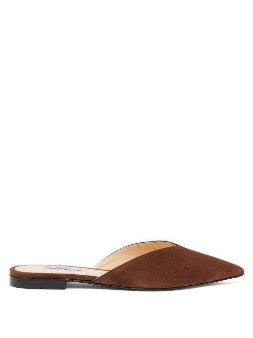 Matchesfashion.com Prada - V Cut Suede Mules - Womens - Dark Brown