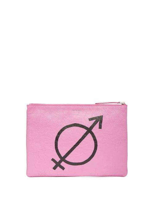 Matchesfashion.com Balenciaga - All Gender Printed Crackled Leather Pouch - Womens - Pink