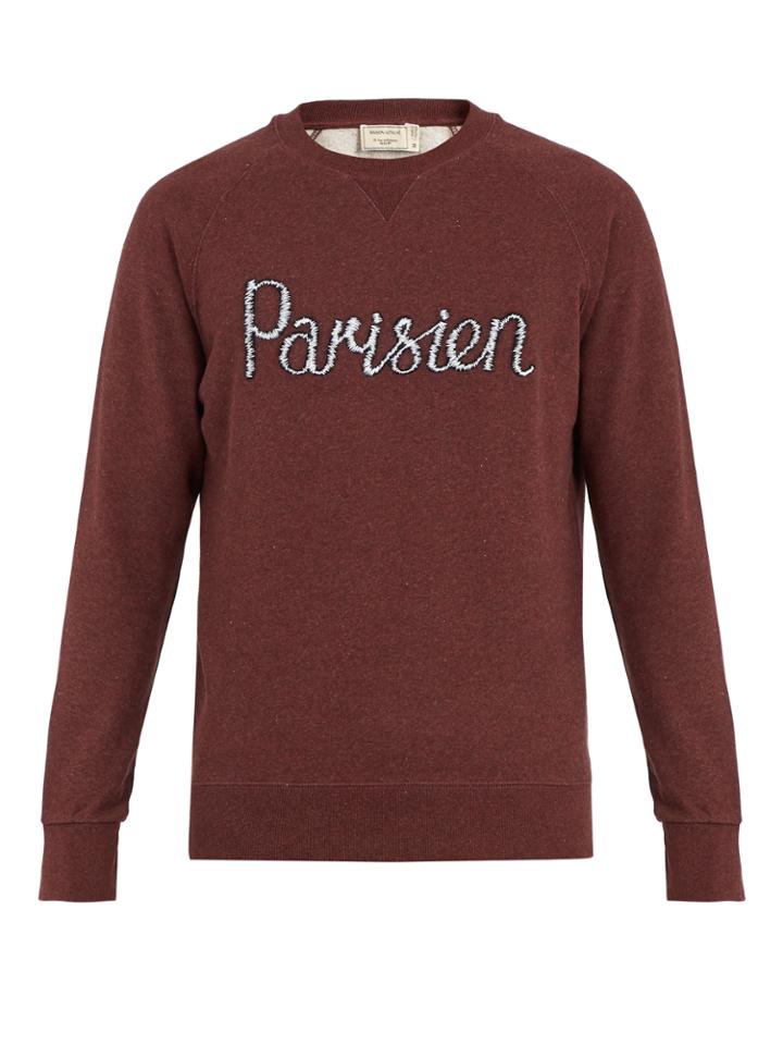 Maison Kitsuné Parisien-embroidered Cotton-jersey Sweatshirt