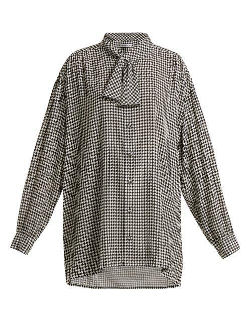 Matchesfashion.com Balenciaga - Houndstooth Crepe Blouse - Womens - Black White