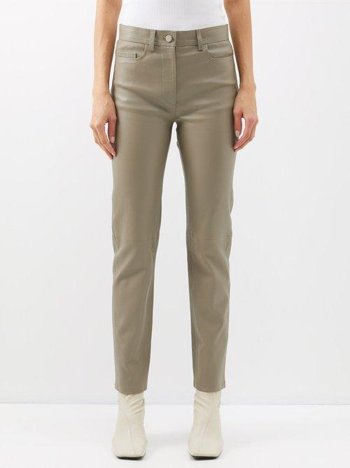 Joseph - Teddy Cropped Leather Trousers - Womens - Dark Beige
