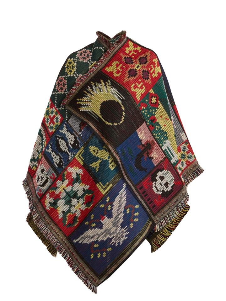Alexander Mcqueen Fringed Textured-jacquard Wool-blend Poncho