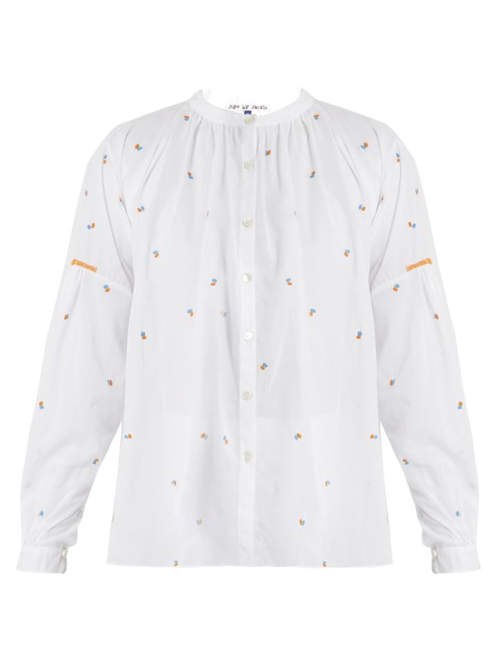 Jupe By Jackie Kahano Embroidered Round-neck Cotton Shirt
