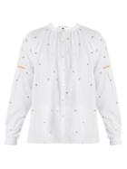 Jupe By Jackie Kahano Embroidered Round-neck Cotton Shirt
