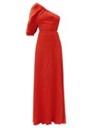 Matchesfashion.com Johanna Ortiz - Lava Shimmering Blush One-shoulder Cloqu Dress - Womens - Red