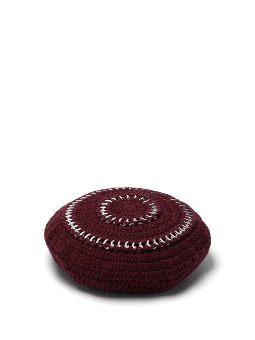 Matchesfashion.com Ganni - Crocheted Cotton-blend Beret - Womens - Burgundy