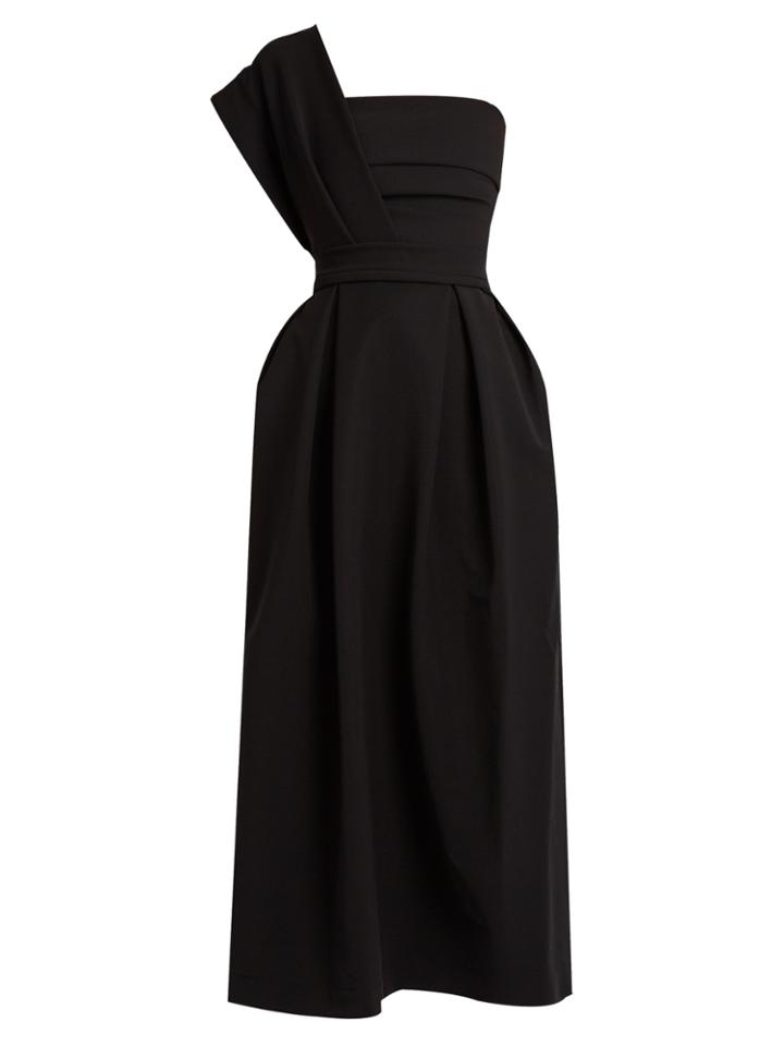 Preen By Thornton Bregazzi Ace One-shoulder Pleated Stretch-cady Midi Dress