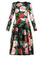 Matchesfashion.com Dolce & Gabbana - Rose Print Silk Blend Charmeuse Midi Dress - Womens - Black Multi