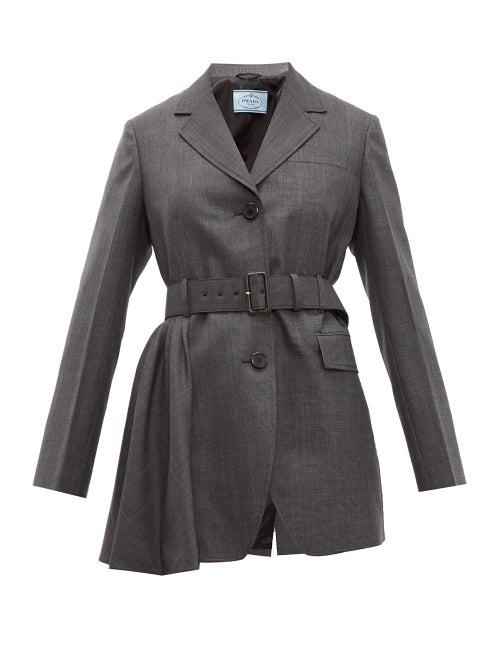 Matchesfashion.com Prada - Belted Prince Of Wales Check Wool Jacket - Womens - Grey Multi