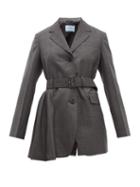 Matchesfashion.com Prada - Belted Prince Of Wales Check Wool Jacket - Womens - Grey Multi
