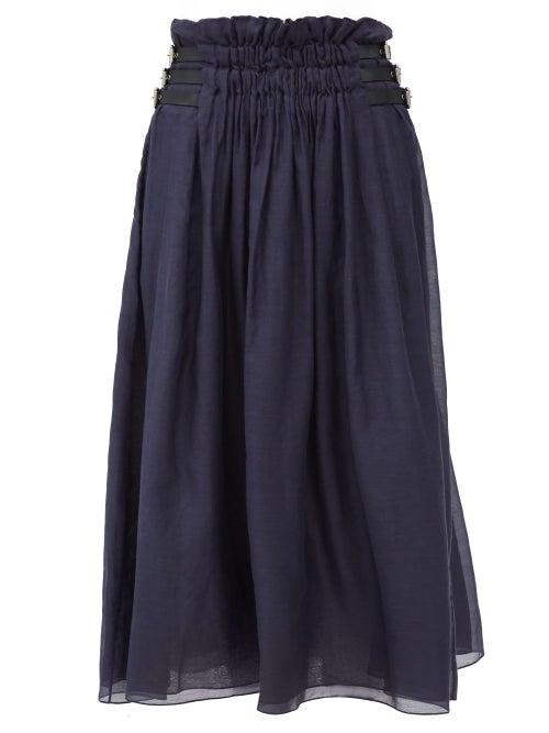 Matchesfashion.com Gabriela Hearst - Fjord Buckled Gathered-voile Skirt - Womens - Navy