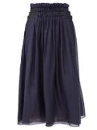 Matchesfashion.com Gabriela Hearst - Fjord Buckled Gathered-voile Skirt - Womens - Navy