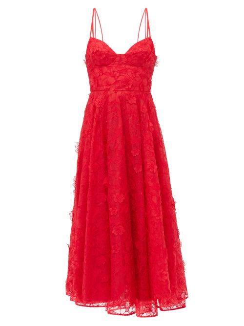 Erdem - Rea Floral-embroidered Midi Dress - Womens - Red