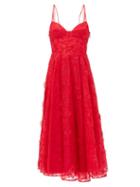 Erdem - Rea Floral-embroidered Midi Dress - Womens - Red