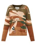 Story Mfg. - Keeping Landscape-intarsia Organic-cotton Sweater - Womens - Khaki Multi