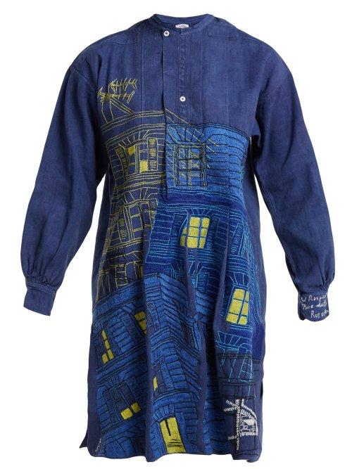 Matchesfashion.com Kilometre Paris - Rue Du Bac Embroidered Denim Tunic - Womens - Blue Multi