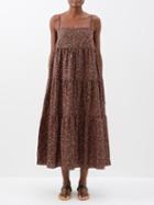 Matteau - Floral-print Banded Organic-cotton Dress - Womens - Brown Print