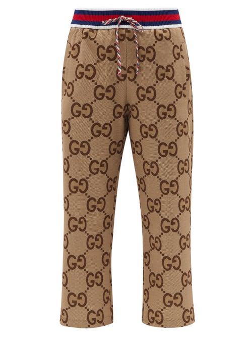 Gucci - Gg-jacquard Cropped Track Pants - Womens - Camel