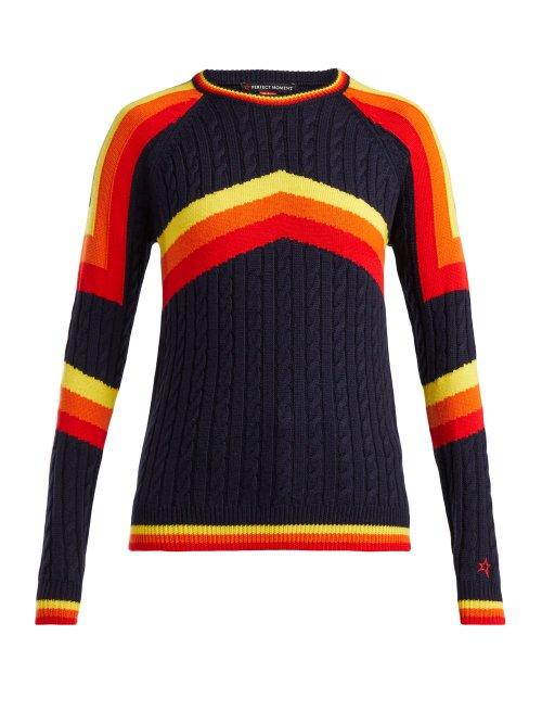Matchesfashion.com Perfect Moment - Tignes Cable Knit Wool Sweater - Womens - Navy Multi