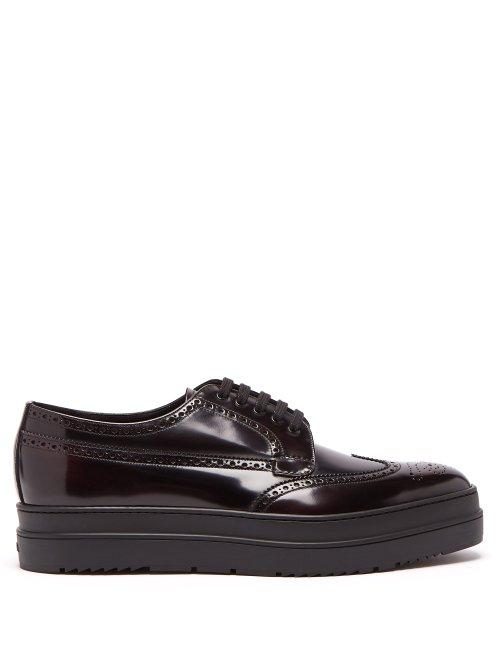 Matchesfashion.com Prada - Stacked Sole Leather Brogues - Mens - Burgundy