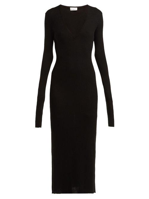 Matchesfashion.com Raey - Deep V Fine Rib Cashmere Dress - Womens - Black