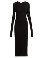 Matchesfashion.com Raey - Deep V Fine Rib Cashmere Dress - Womens - Black