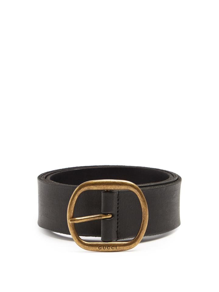 Gucci Rounded Square-buckle Leather Belt