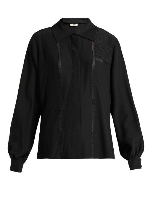 Matchesfashion.com Fendi - Silk Chiffon Embroidered Blouse - Womens - Black