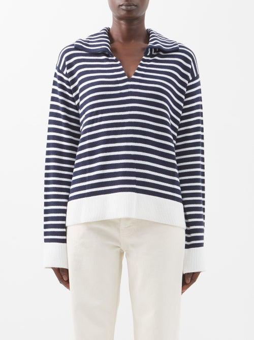 Staud - Linden Striped-logo Wool-blend Sweater - Womens - Navy White