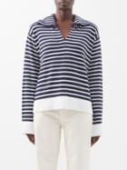 Staud - Linden Striped-logo Wool-blend Sweater - Womens - Navy White
