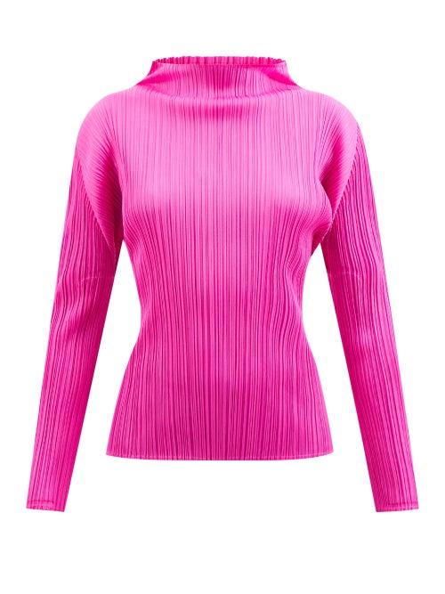 Pleats Please Issey Miyake - Boat-neck Technical-pleated Top - Womens - Pink