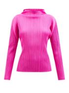 Pleats Please Issey Miyake - Boat-neck Technical-pleated Top - Womens - Pink