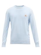 Matchesfashion.com Maison Kitsun - Fox Head Wool Sweater - Mens - Light Blue