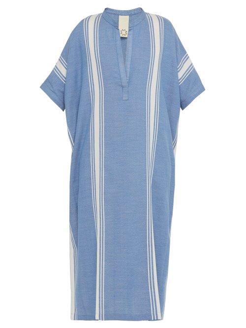 Matchesfashion.com Marrakshi Life - Marrakech Striped Cotton Blend Kaftan - Mens - Blue Beige