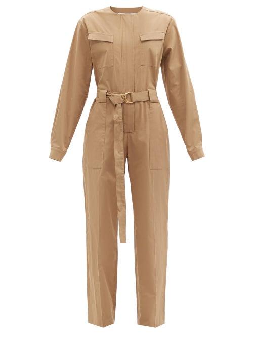 Matchesfashion.com Another Tomorrow - Belted Organic Cotton-blend Jumpsuit - Womens - Brown